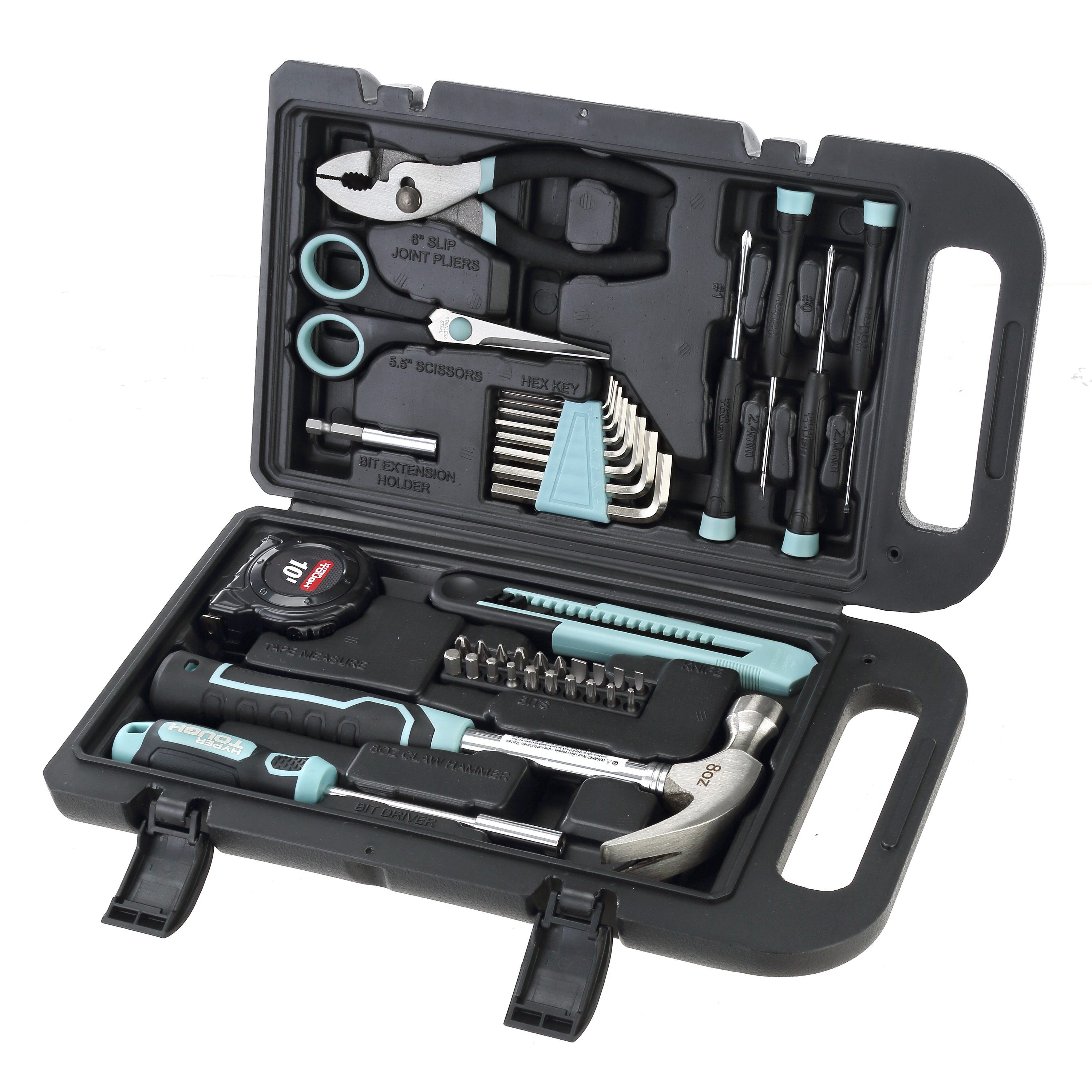 Hyper Tough 40-Piece Seafoam Household Tool Kit for Basic Repairs and DIY Projects