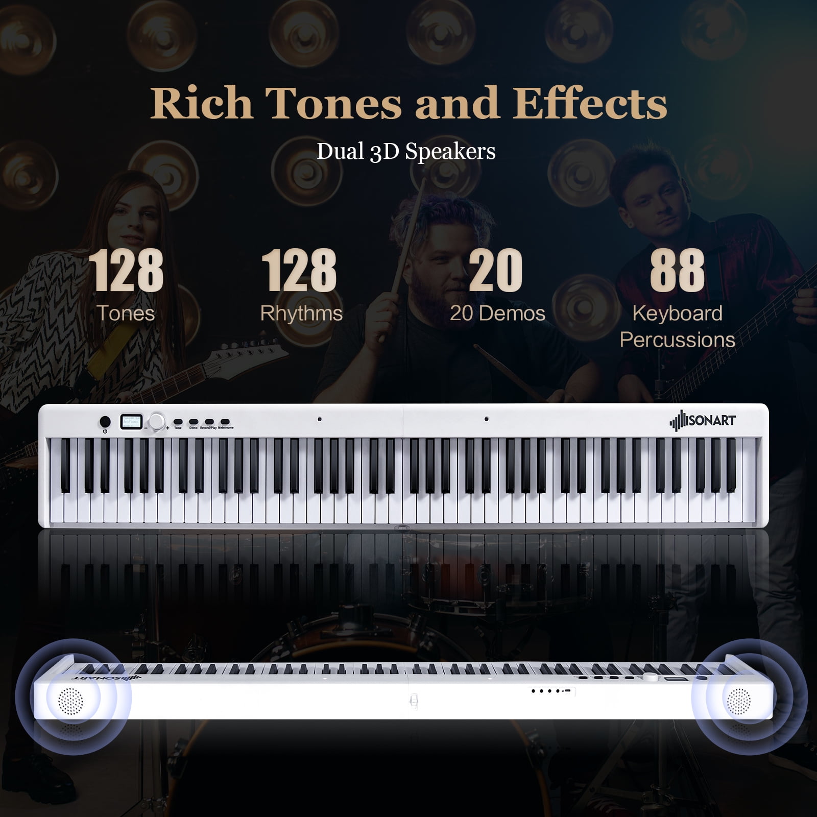 Sonart Folding Electric 88-Key Piano Keyboard Semi Weighted Full Size MIDI  Black