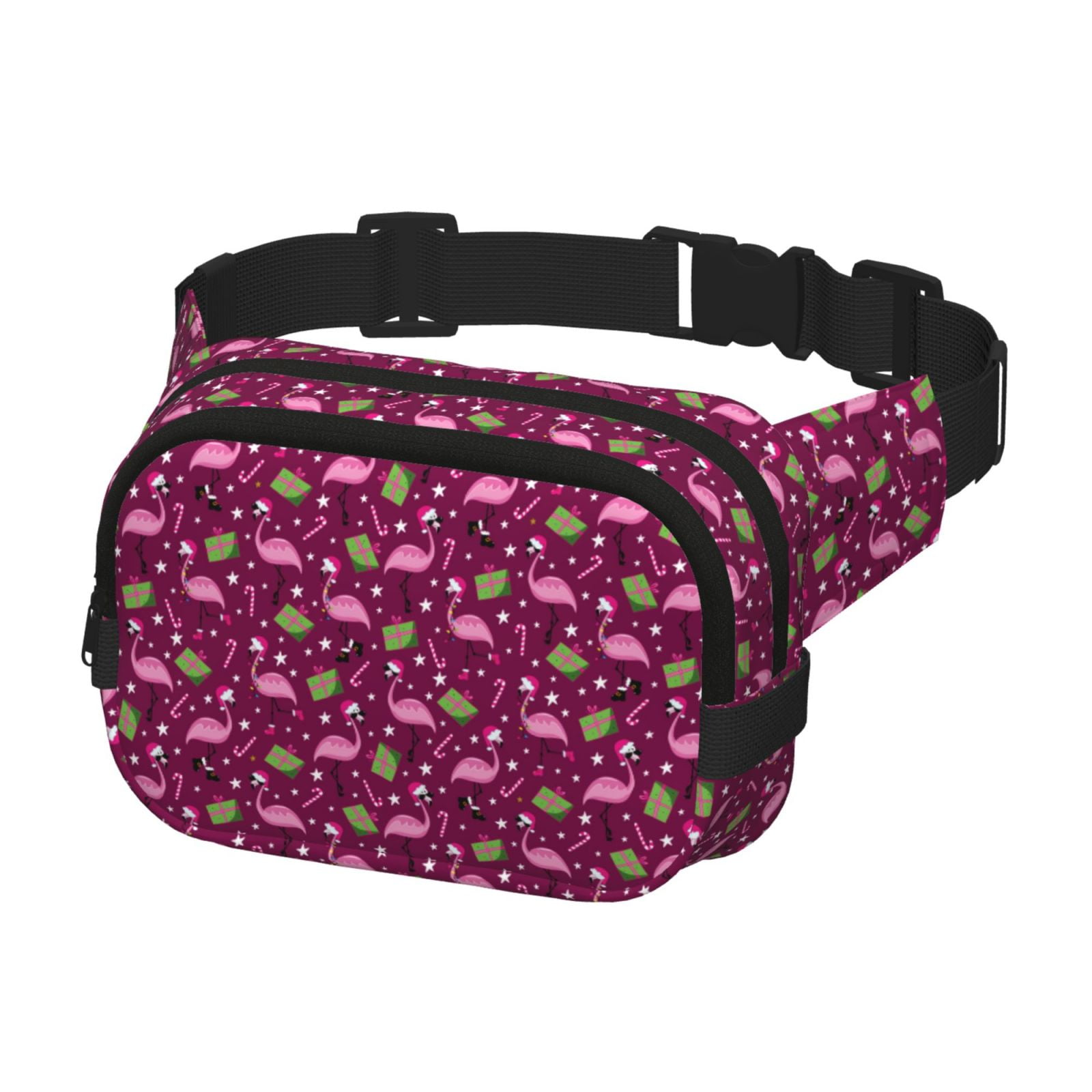 Picia Festive Flamingos Print Square Double-Layer Waist Bag Mini Adjustable Waist Belt Bag Exercise Running Travel Hiking