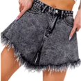 thumbnail image 4 of Women's High Waisted Denim Shorts, Acid Wash Wide Leg Cutoff Shorts with Frayed Hem, 4 of 6