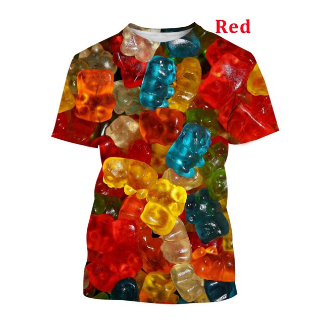 Nouveau T-shirt Mode Été Impression 3D Bonbons Intéressant Col Rond Manches Courtes