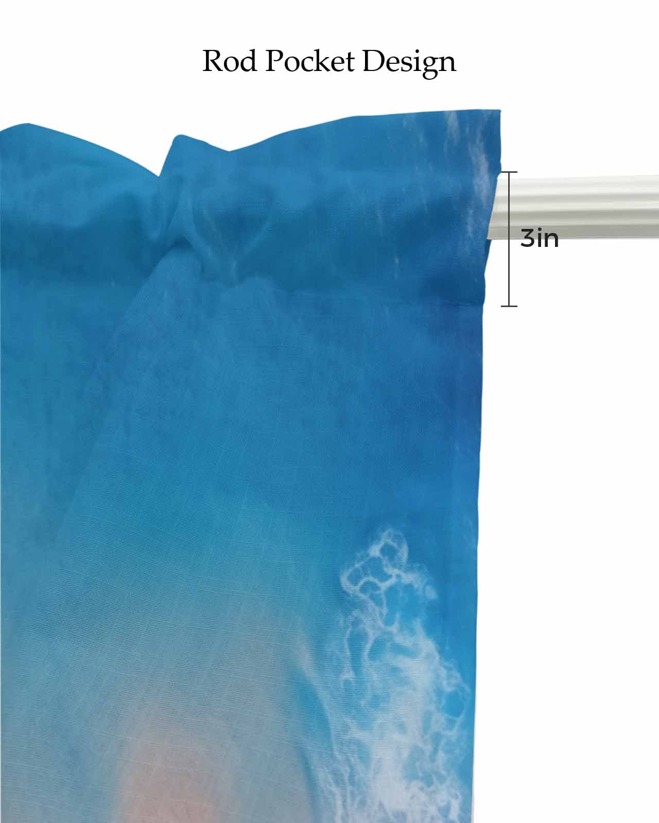 Blue White Ocean Wave Linen Curtain Valance for Bedroom/Bathroom/Kitchen/Office/Living/Dining Room Windows,Summer Sandy Beach Coastal Nautical Pocket Topper Drapes Decorative Cafe Drapery Panel 54x18