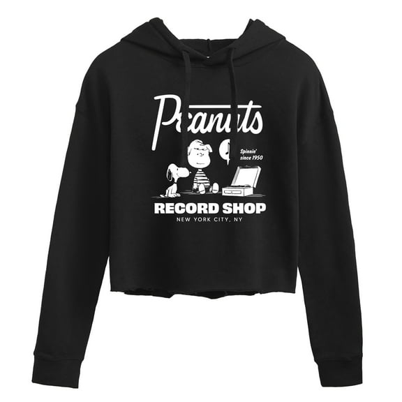 Peanuts - Record Shop - Juniors Cropped Pullover Hoodie