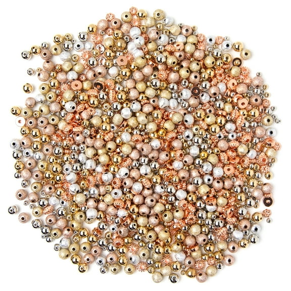 Cousin DIY Acrylic Spacer Bead Mix, Metallic, Silver, Gold, and Rose Gold, Unisex for Adults, 157g