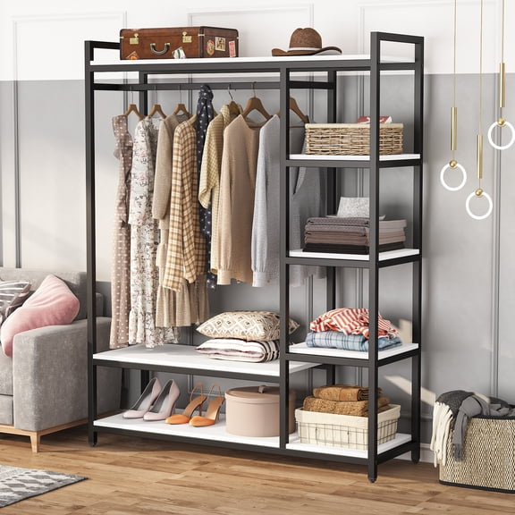 47 inches free-standing clothing closet organzier clothes garment rack with storage shelf capacity 450 lb