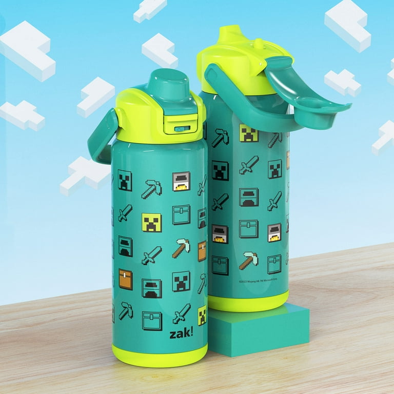 Zak Designs 20oz Minecraft Kids Straw Water Bottle, Stainless