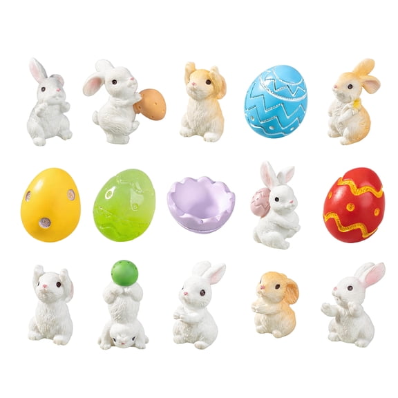 15 Pcs Mini Resin Bunny Egg Decoration Spring Easter Rabbit Radish for Easter Party Ornaments DIY Potted Micro Dollhouse Landscape Decorations