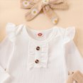 thumbnail image 5 of TOWED22 Baby Girl Outfits 3pc Clothes Set Fall Winter Long Sleeve Round Neck Print Bodysuit Romper + Bell Bottom Pants Headband Jumpsuit Set(Khaki,18-24 M), 5 of 9