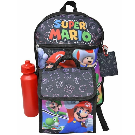 Super Mario Black 5pc 16" Backpack Set