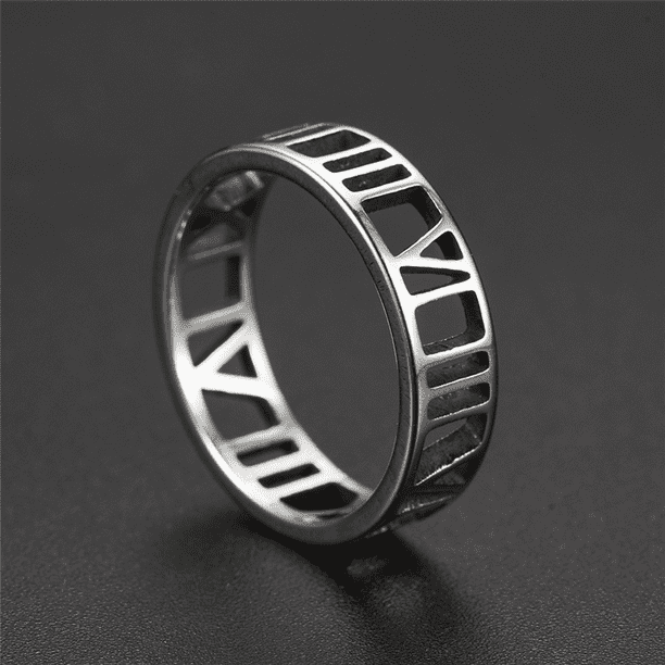 Anillo de acero inoxidable con números romanos simples para mujer y hombre, figura clásica de Color dorado, anillos para parejas, joyería, bagues pour femme