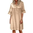 thumbnail image 5 of Seductiva Clearance Sales Women's Cotton Nightgown Sleepwear Women Casual Solid Dress Short Sleeve V Neck Lace Dress Pullover Loose Dress Ultra-Soft Nightgown Sleep Dress, 5 of 6