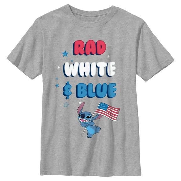 Boy's Lilo & Stitch Rad White and Blue  Graphic Tee Athletic Heather Large