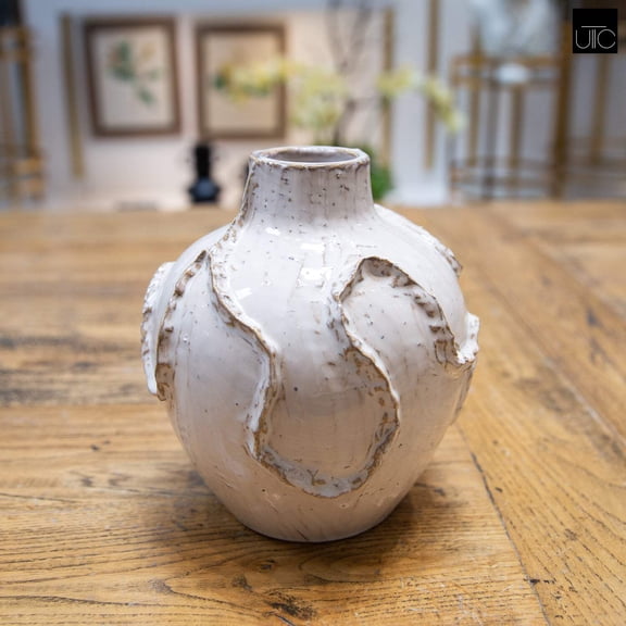 Ceramic Vase Finish White And Beige-7.75"H - 2