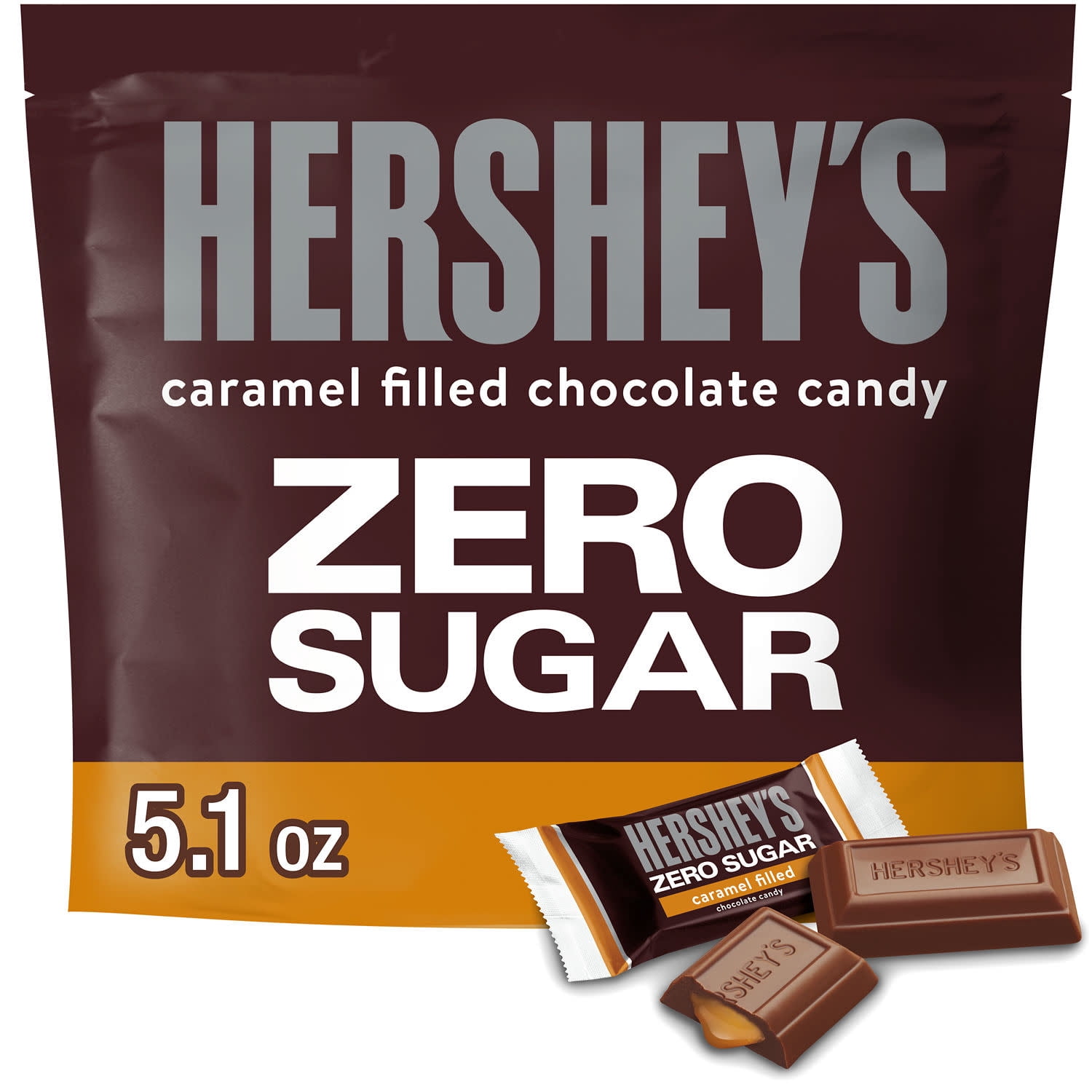 (3 pack) Hershey's Zero Sugar Caramel Filled Chocolate Candy, Bag 5.1 oz