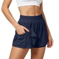 thumbnail image 3 of KHONTS Women's 2-in-1 Athletic Shorts High Waist Running Short with Pockets Sporty Shorts Gym Workout Shorts Navy S, 3 of 9