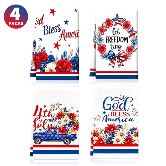 Godance 4th of July Kitchen Towels Set of 4, Patriotic Themed Hand Towel Memorial Day Dish Cloth, Independence Day Decorations for 250 Anniversary American Housewarming Gifts, 16 X 24 Inch