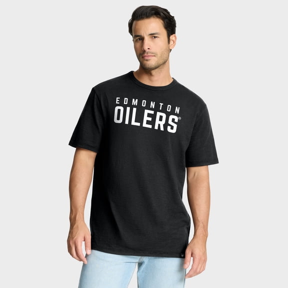 Men's Fanatics Black Edmonton Oilers Play Distressed Wordmark Stadium Slub T-Shirt