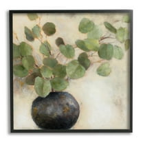 Stupell Industries Green Eucalyptus Leaves Potted Plant Artistic Brushstrokes Painting Black Framed Art Print Wall Art, Design by Lanie Loreth