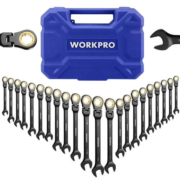 Juego de llaves de trinquete WORKPRO, 22 piezas, cabezal flexible de 180°