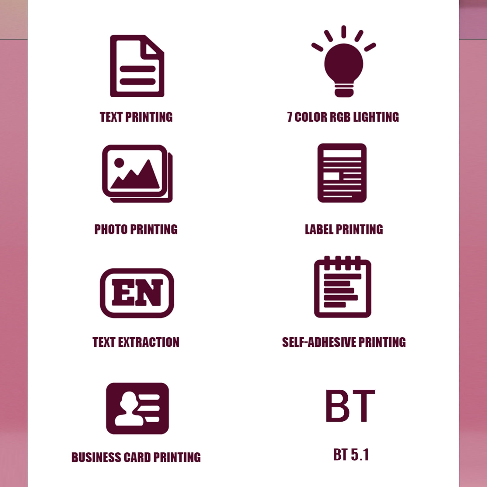 Mini Pocket Thermal Instant Photo Printer 7-Color LED Light Label Maker Machine BT Wireless Connect Compatible with Android or iOS APP Support Receipt Label Memo Sticker Notes Lists Scrapbook DIY