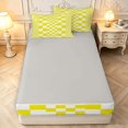 thumbnail image 4 of Manfei Modern Checkered Zipper Full Size Comforter Sets with Fitted Sheet and 2 Pillowcases,Art Grid Zipper Bedding Set,Yellow,Light Gray Reversible,4pcs, 4 of 8