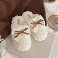 thumbnail image 4 of Cute Bow Fuzzy Women's Slippers Winter Warm Fluffy Closed Toe House Slippers Slip On Plush Bedroom Shoes Indoor Outdoor Brown-A, 4 of 9