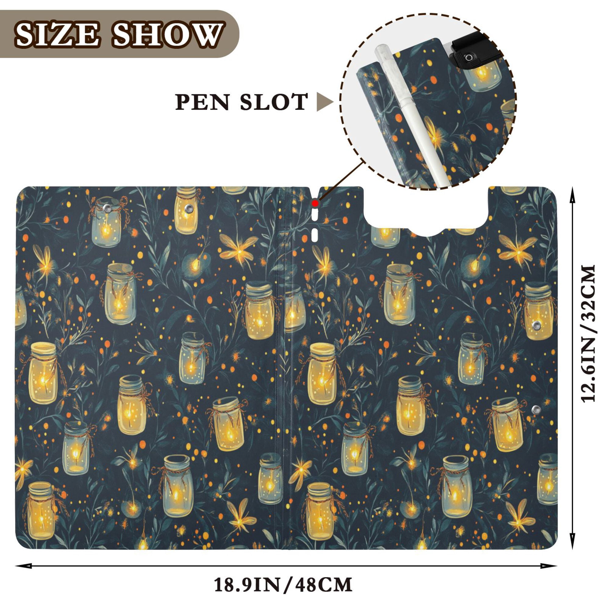 FORMRS A4 Clipboard Folder with Pen Holder Horizontal Foldable School Office Binder, Orange Fireflies Pattern