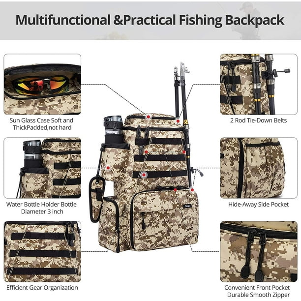 KSCD Fishing Tackle Backpack Outdoor Large Fishing Tackle Bag Water-Resistant  Fishing Backpack with Rod Holder Backpack for Trout Fishing Outdoor Sports  Camping Hiking…… 