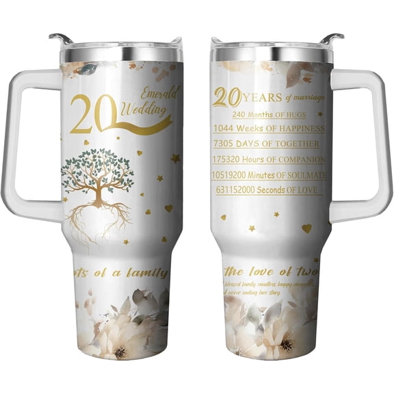 Happy 20th Anniversary Wedding Gifts 40 Oz Tumbler for Men Women, 20 Year Anniversary Wedding Gifts Stainless Steel Insulated Cup, 20th Anniversary Marriage Gift for Couple Wife Husband Parents