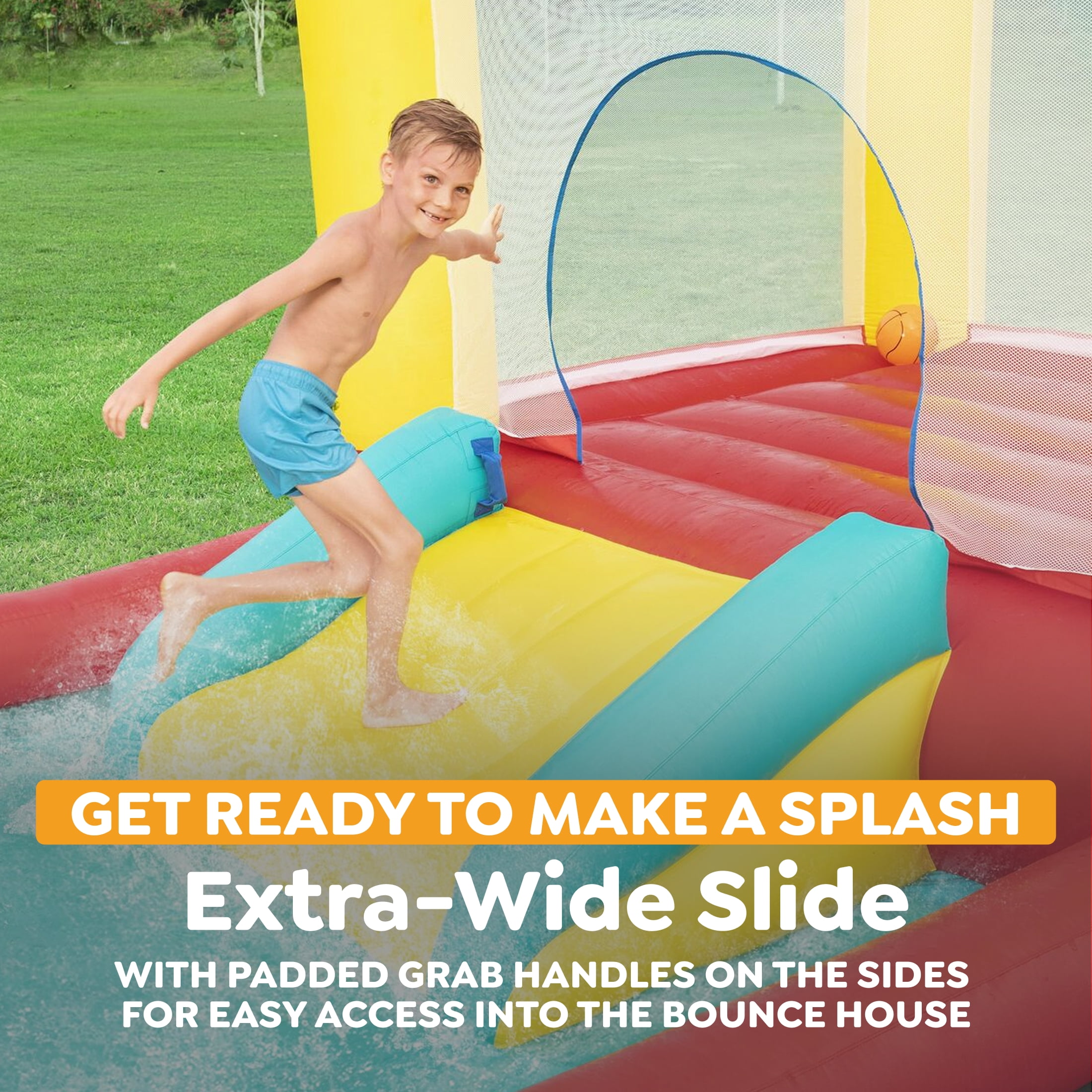 PlayDay Jump 'N Away Inflatable Bounce House with Play Features, Indoor/Outdoor, Ages 3+