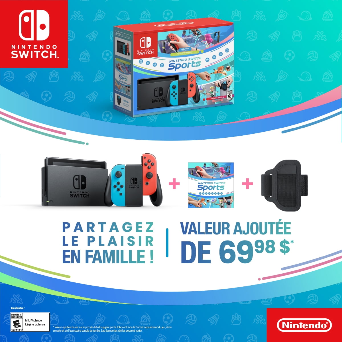 Nintendo Switch + Nintendo Switch Sports + Leg Strap Bundle (Limit