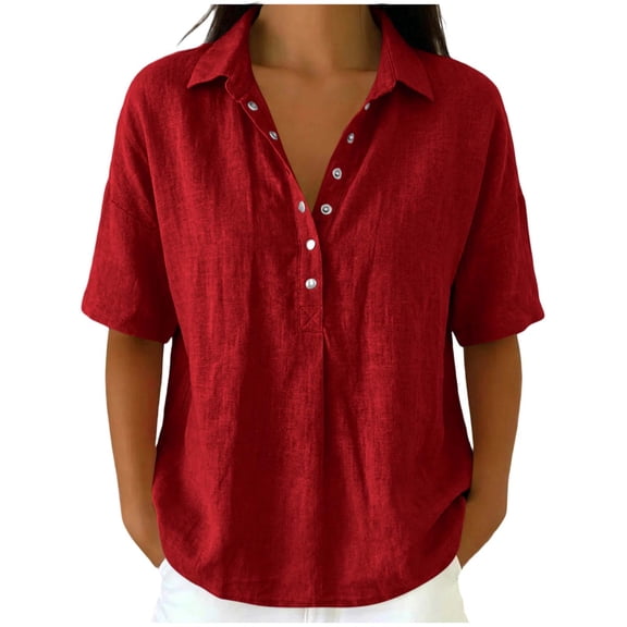Cilsoka Cotton Linen Tops for Women - 2026 Summer Gauze Shirts Button Down V Neck Half Sleeve Blouses Dressy Casual Clothes