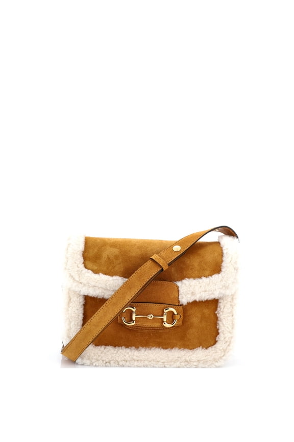 Pre-Owned Horsebit 1955 Shoulder Bag Suede with Shearling Small By Rebag