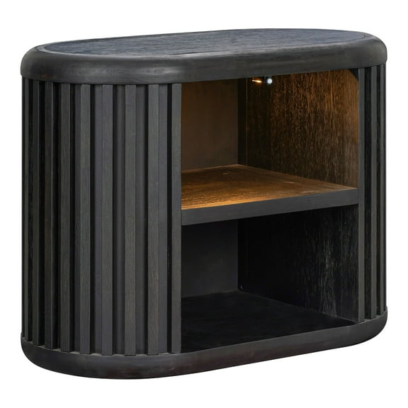 Furniture of America Kaelin Modern Fluted and Rounded 2-Shelf Nightstand with Motion Sensor, Black