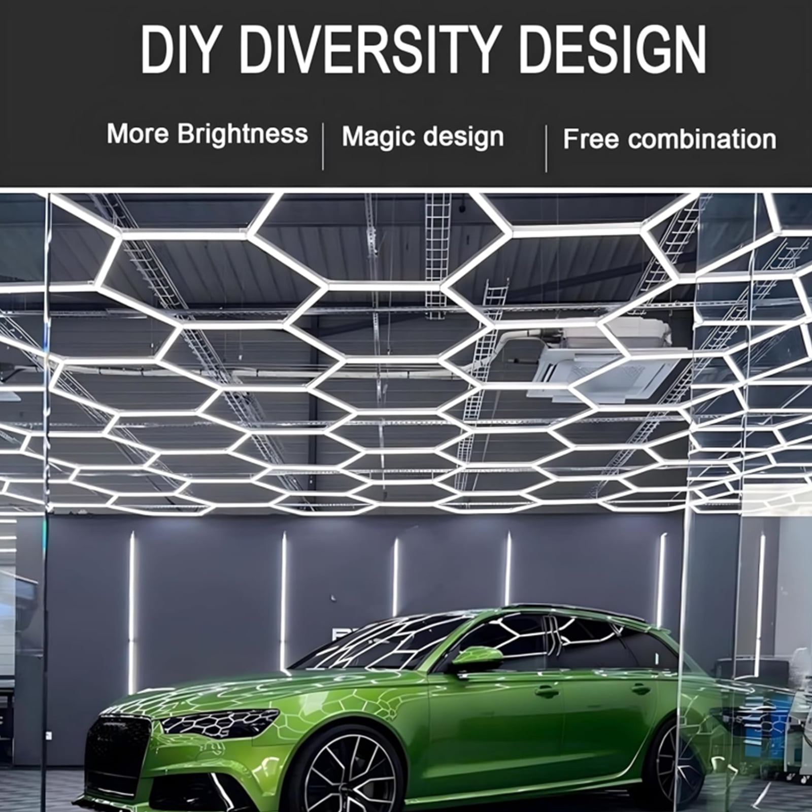 Hexagon Garage Lights 280W 30400LM, 8 Grids LED Garage Hexagon Lights, 6500K Super Bright Honeycomb Lights Ceiling for Garage, Warehouse, Car Detailing Shop, Exhibition Hall, Gym