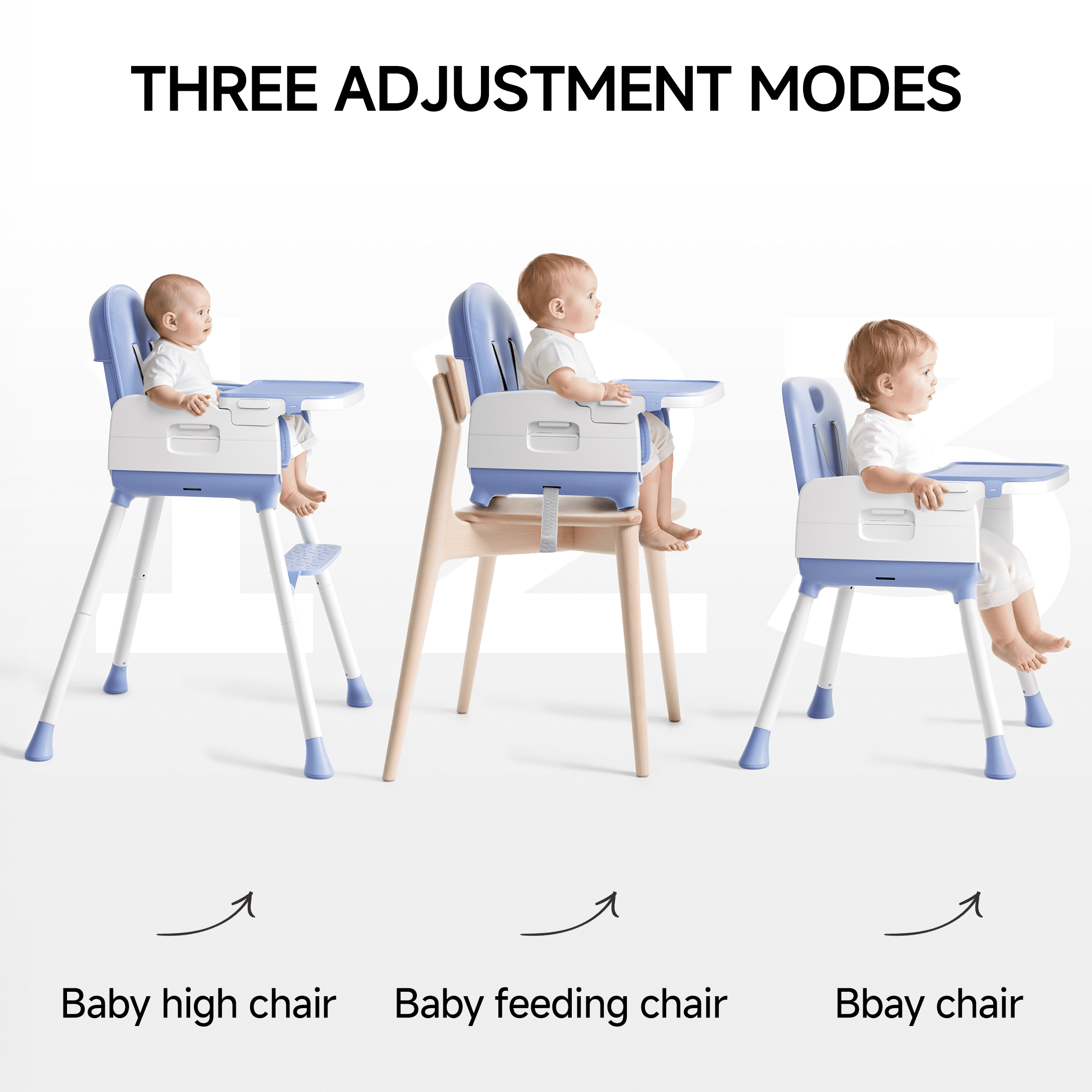 Babyomi 3-in-1 foldable Baby high chair, convertible highchairs for babies and toddlers with Adjustable Legs & Dishwasher Safe Tray, for6 months to 5 years old，blue