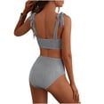 thumbnail image 5 of HVOBTTY Womens Summer Casual 2 Piece Sport Beach Swimsuits Solid Color Padded Ribbed Backless Modest Slim 1 Piece Beach Bodysuit Black, L, 5 of 5