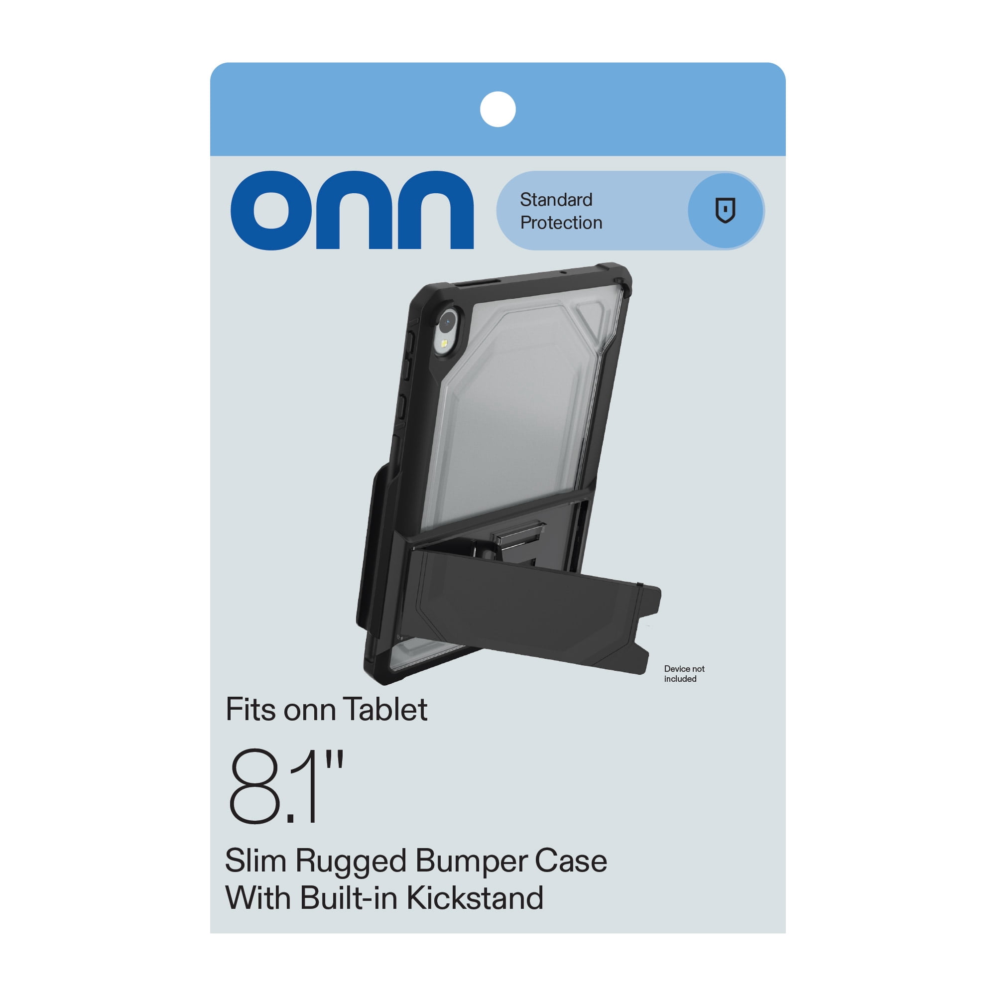 onn Slim Rugged Tablet Case with Kickstand for onn 8.1" Tablet (2026 Model) - Black/Clear