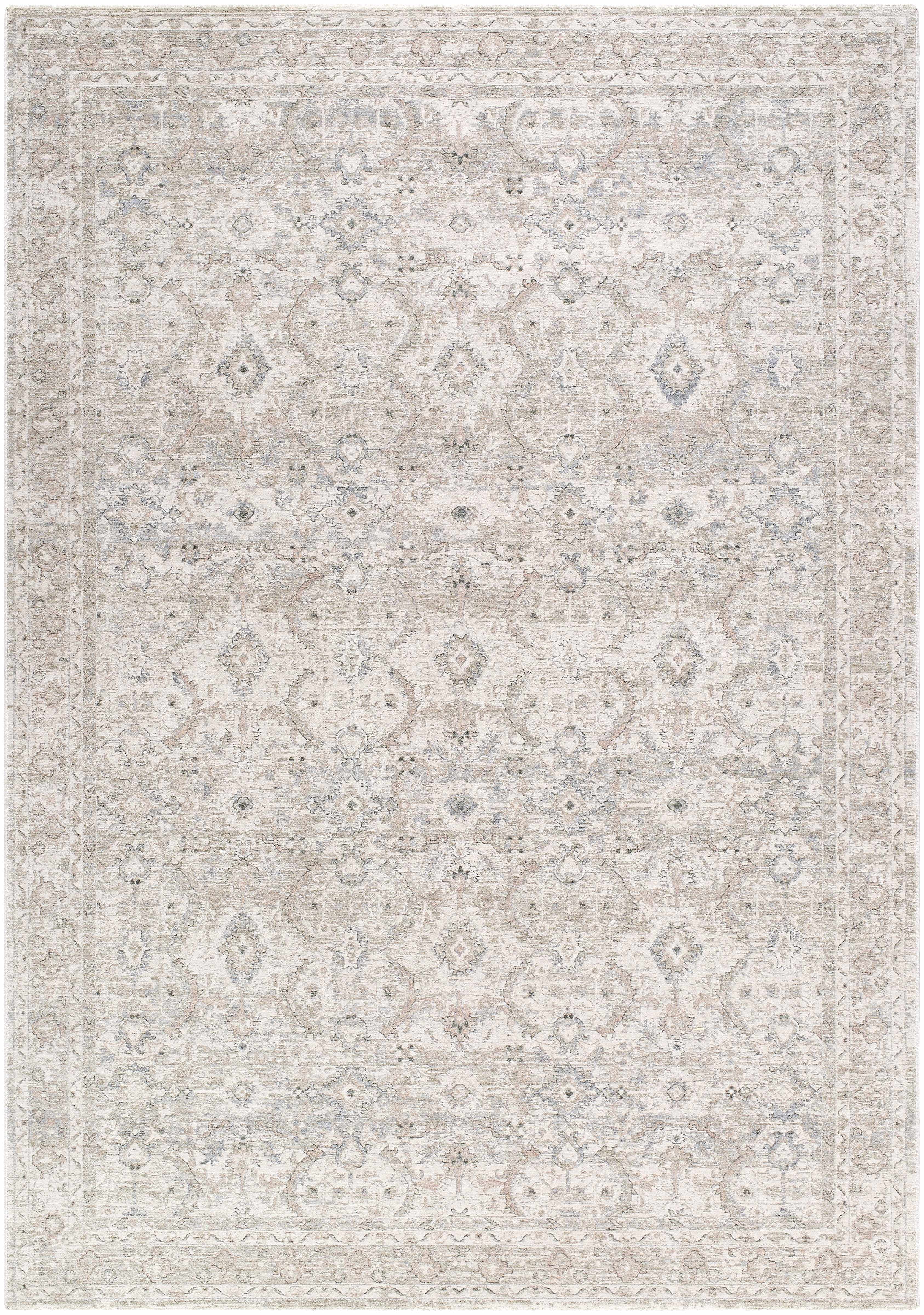 Hauteloom Tyren Living Room, Bedroom Area Rug - Traditional - Light Slate, Cream, Sage - 7'10" x 10'2"