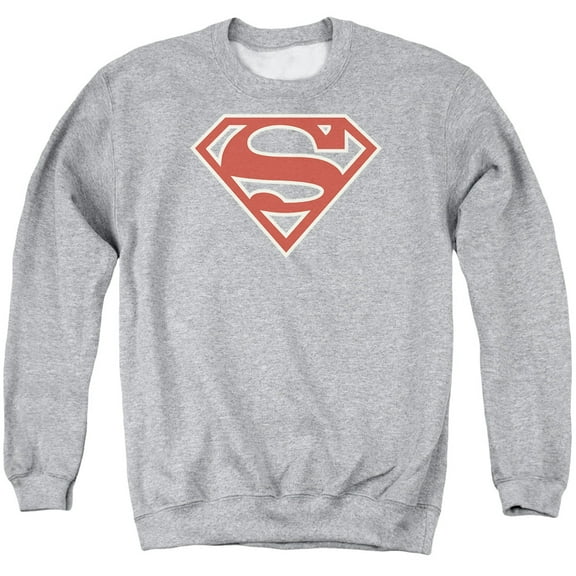 Superman Crimson &Amp; Cream Shield Adult Crewneck Sweatshirt Athletic Heather