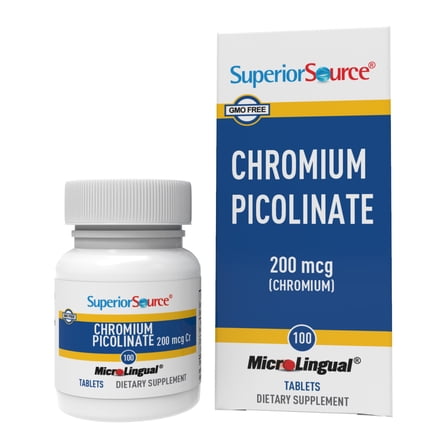 Superior Source Chromium Picolinate 200 mcg, 100 Instant Dissolve Tablets, Supports Healthy Sugar Metabolism & Overall Health, Mineral Supplement for Women & Men
