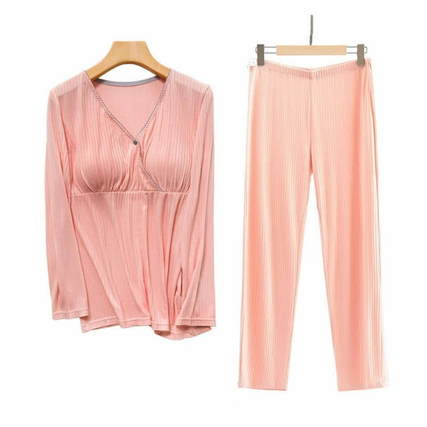 Lsljs Womens Maternity Nursing Pajama Set Long Sleeves Breastfeeding Sleepwear Comfy Hospital Pregnancy Pjs Set Women s Pajama Sets Xxl Pink Pink