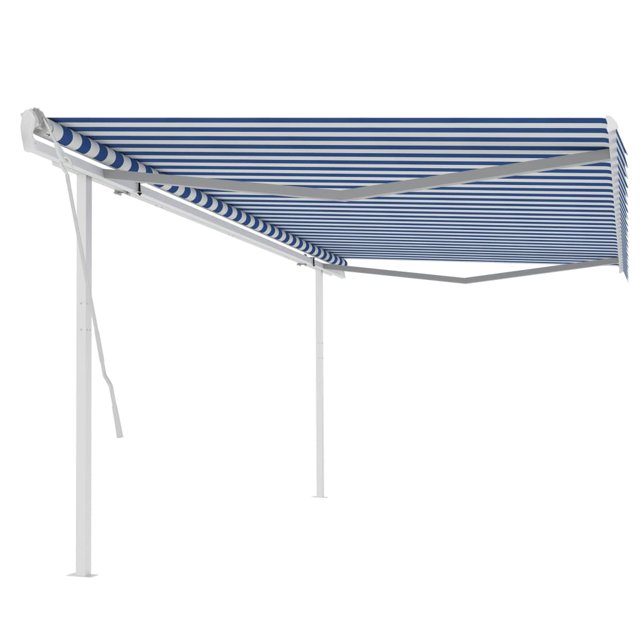 vidaXL Store Manuel Rétractable avec Poteaux 5x3 m Bleu et Blanc