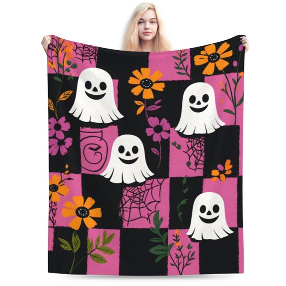 Halloween Throw Blanket for Couch, Cute Ghost Halloween Fleece Blanket Gifts for Teens Women Men, Soft Cozy Fall Blankets and Throws 50x40