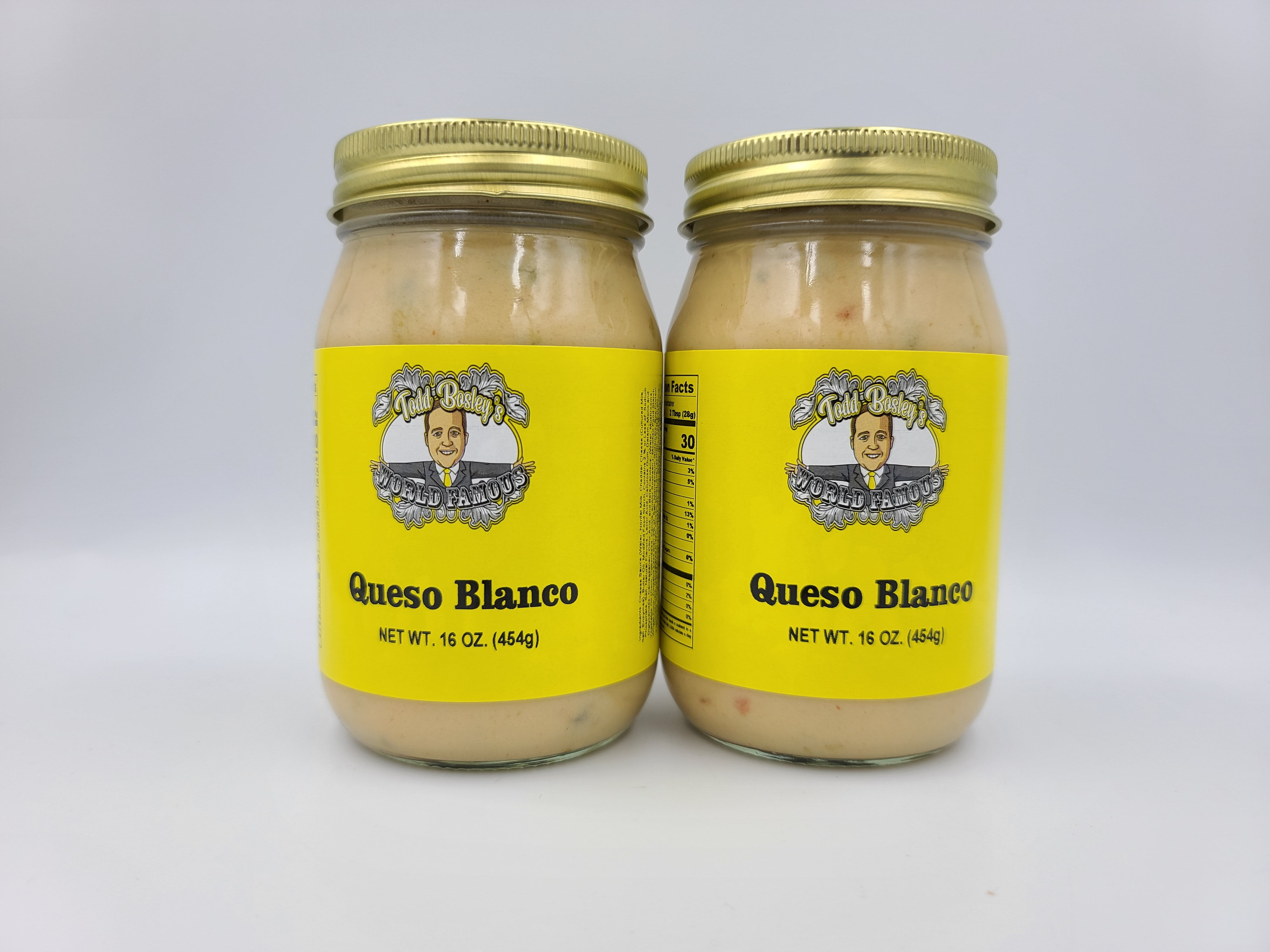 2 Pack Of Todd Bosley's World Famous Queso Blanco - Delicious Gourmet Queso Dip With Just The Slightest Touch Of Heat In A Reusable 16 Oz Jar!!