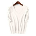 thumbnail image 6 of Fartey Womens Short Sleeve Sweaters Fashion Elegant V Neck Knitted Tops Dressy Casual Solid Color Work Blouses Loose Comfy T Shirt Sweater White M-3XL, 6 of 7