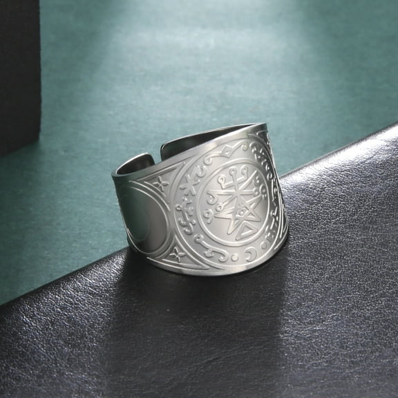 TEAMER Stainless Steel Rings Solomon Kabbalah Amulet Talisman Jewelry For Women Men