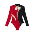 thumbnail image 5 of Yanarno Womens Long Sleeves Tops Bodysuit Figure Skating Dress Shiny Rhinestone Ballet Dance Leotard Black&Red XXL, 5 of 6