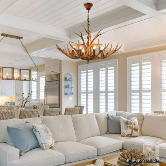 Rustic Antler Chandelier 6 Light Deer Horn Hanging Lamp Pendant Ceiling Fixtues