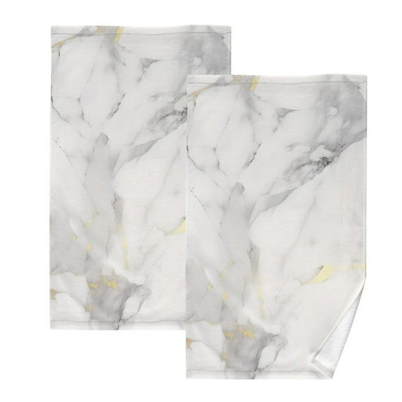 2 Pcs Hand Towel Set Grey White Marble Cotton Absorbent Soft Face Towels Bath Towels for Bathroom Kitchen Shower Hotel Decor 16"x28"